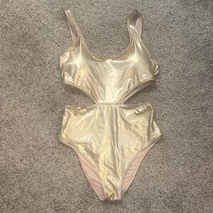 aerie Metallic Gold Cutout One-Piece Swimsuit